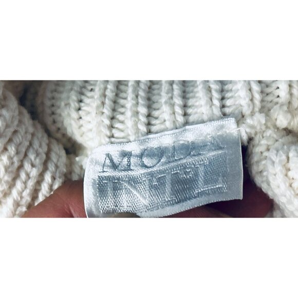 MODA White Knitted Oversized Cotton Sweater Turtleneck Size Small - Picture 9 of 10